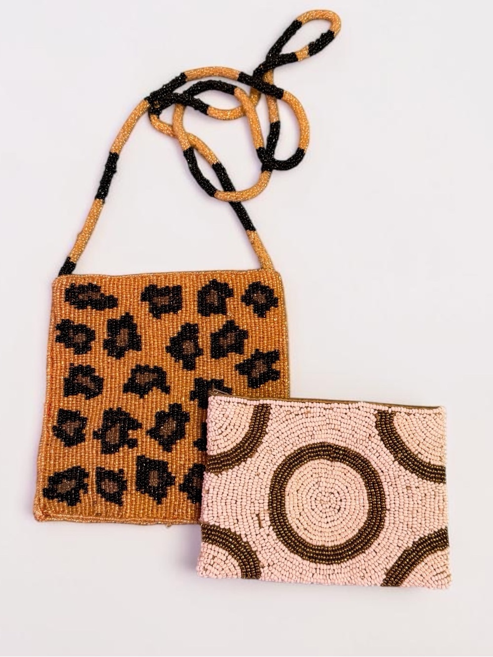 Beaded Crossbody Bag & Coin Purse Set Leopard Print Animal Print Artisan Boho